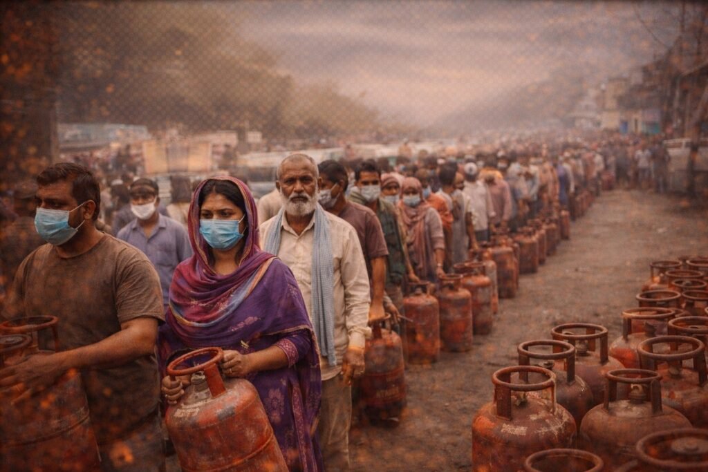 गैस सिलेंडर पाने को महामारी, लाइन में घंटो खड़े रह रहे लोग